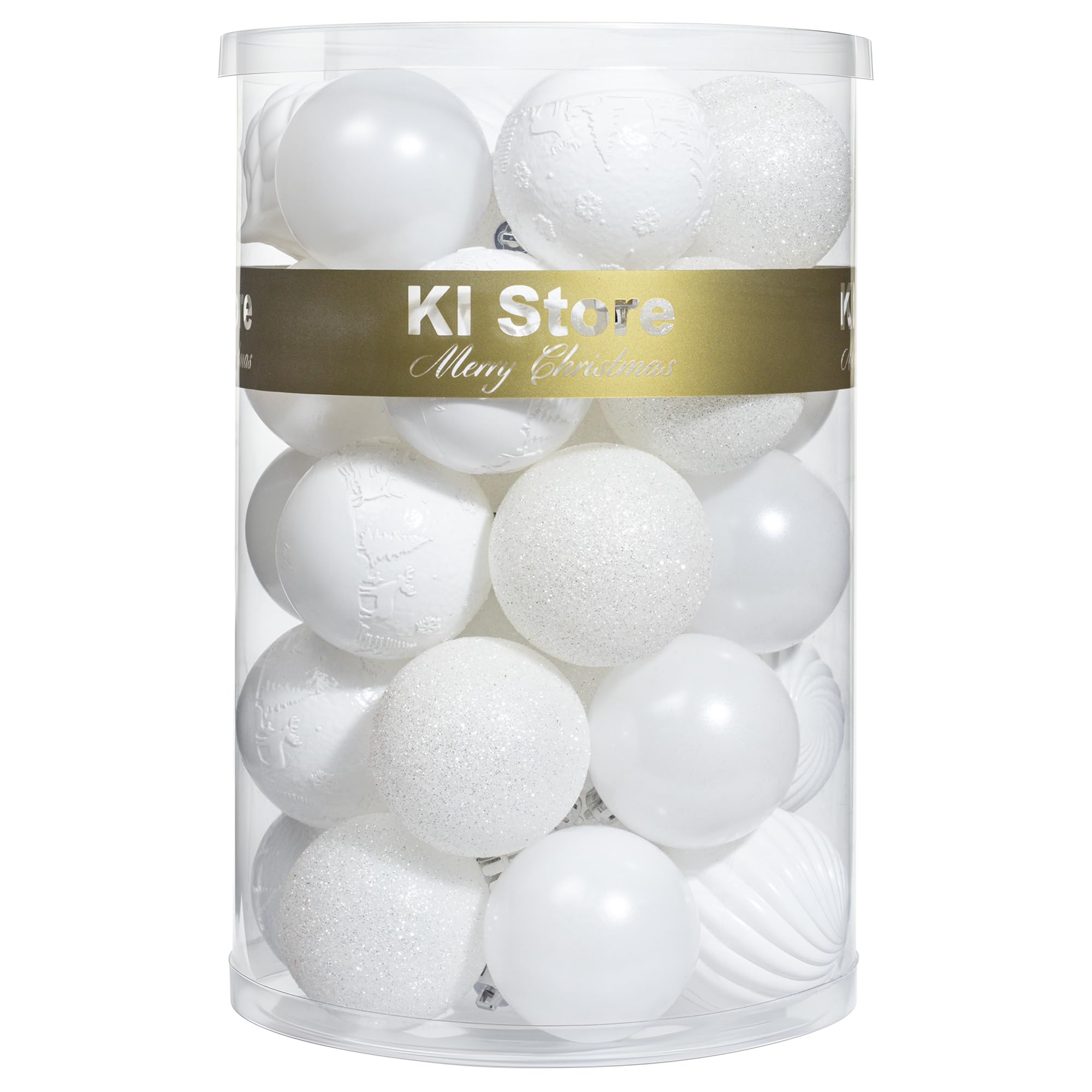 KI Store White Christmas Balls 34pcs 2.36-Inch Christmas Tree Decoration Ornaments for Xmas Tree Holiday Wreath Garland Decor Ornaments Hooks included