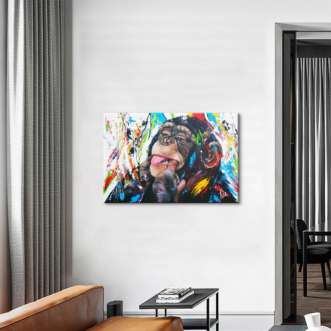 Amazon.co.jp: チンパンジー アートパネル レトロ 壁掛け 絵画 寝室の