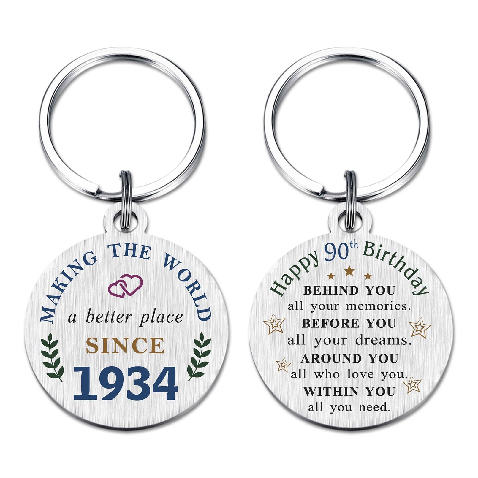 DGXMD 90 Year Old Birthday Gifts - Born in 1934 Birthday Keychain - 90th Birthday Gifts for Men Women