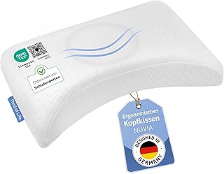 Ergonomisches Seitenschläferkissen NUVIA, Höhenvestellbares Memory Foam Kissen für Seitenschläfer, Rückenschläfer - von Schlafexperten entwickelt, Kopfkissen mit Schulterbogen 56x36x9,5/11,5cm