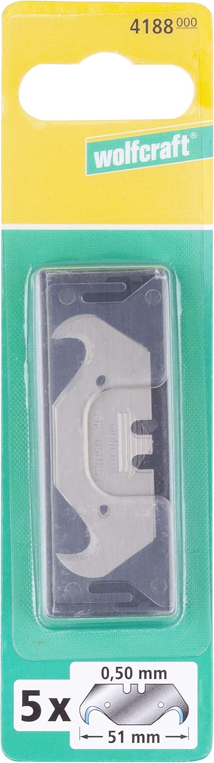wolfcraft 5 Hook Blades 0.5 x 51 mm I 4188000 I Accessory for trapezium blade knife