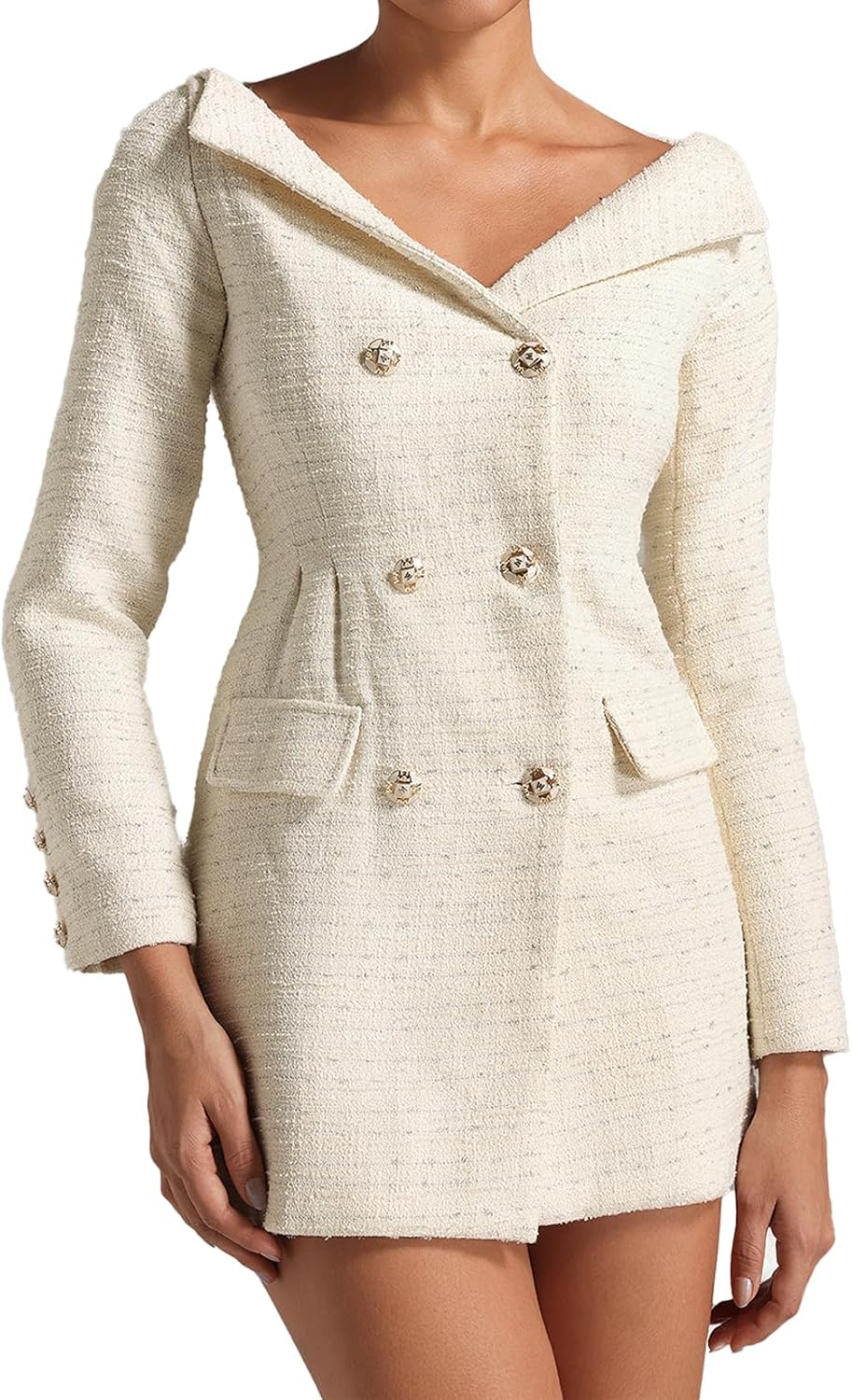 BELLA BARNETT Off Shoulder Dress Mini Blazer Dress for Women Elegant Long Sleeve Dress