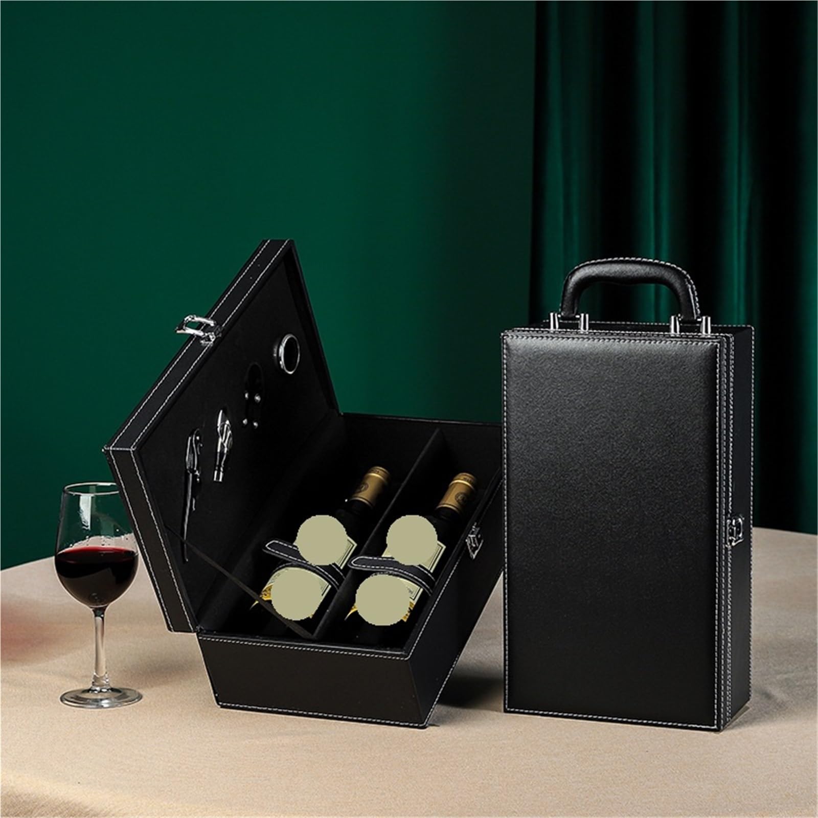 Bolsa De Vino Scatola for imballaggio del Vino in Bottiglia Realizzata in Materiale di Pelle Scatola for imballaggio del Vino Rosso Scatola for Doppio Vino(Black)