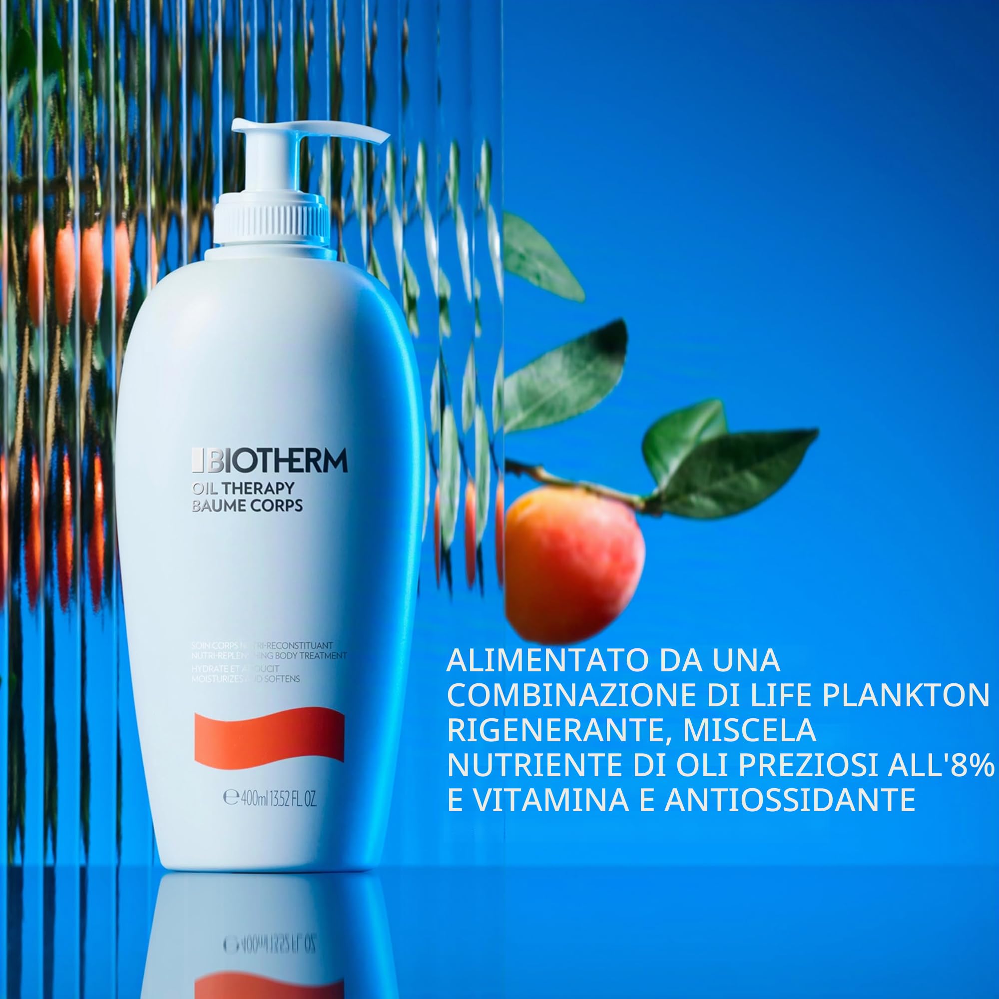 BIOTHERM Oil Therapy Body Milk, Lozione Corpo Nutriente, Per Pelli Secche, Sensazione di Comfort, Per Pelle Luminosa e Morbida, Arricchita con Olio di Albicocca, 400 ml