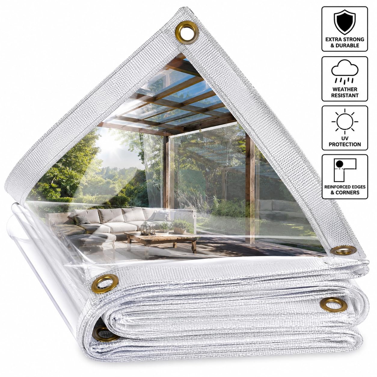 Plane 3x4m Transparent 746g/m² Wasserdicht mit Ösen Abdeckplane PVC 0,50mm Strapazierfähig Wetterfest Faltbar Schutz Reißfest Verstärkter Rand Rostfrei UV-Stabilisiert Schimmelresistent