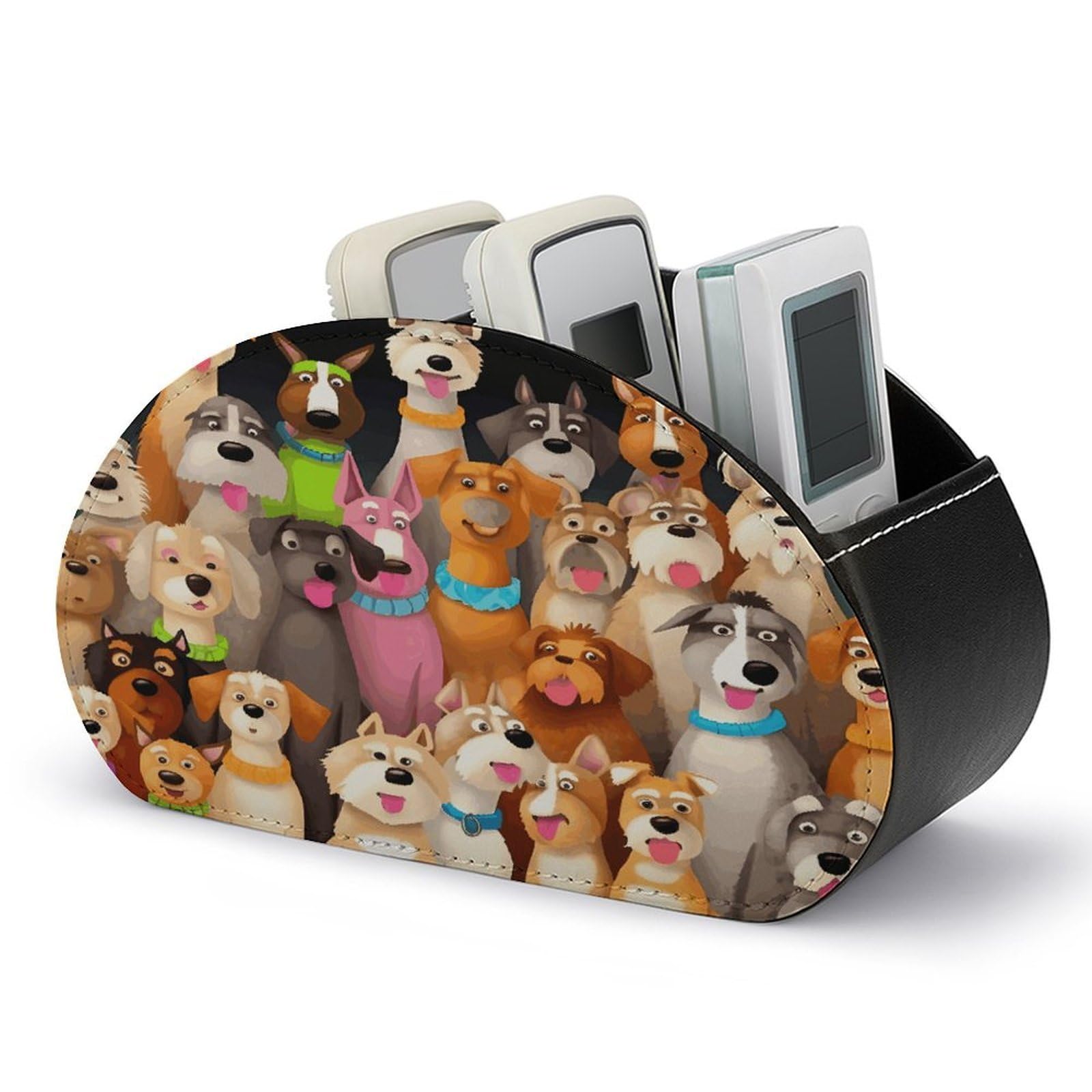 LZQPOEAS Dogs Remote Control Holder with 5 Compartments PU Leather Remote Organizer Box Caddy for Table Nightstand Remote Caddy Desktop Organizer Fits Media Controllers