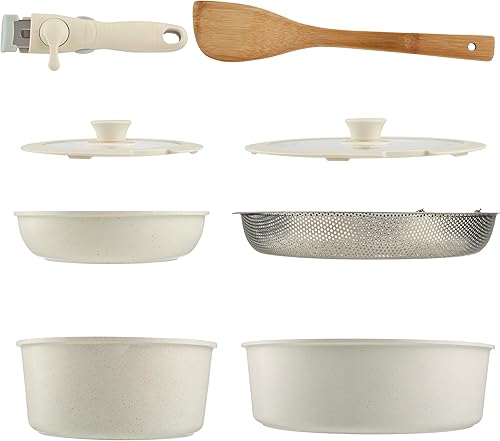 Miniatura 7 de Home-Complete - Juego de ollas y sartenes de 8 piezas, antiadherentes con mango desmontable, tapas, espátula y sartén de vapor, esenciales de cocina
