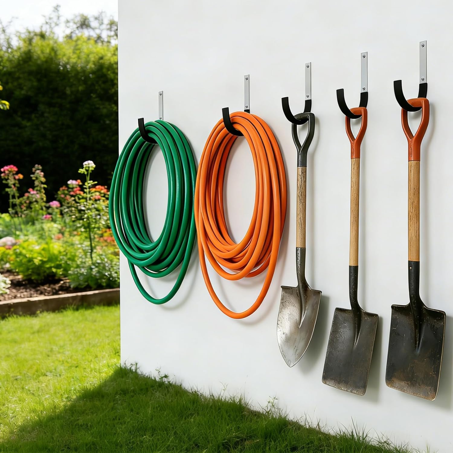 GeeWatom Heavy Duty Steel Garage Hooks,Garage Storage Utility Hooks,Heavy Duty Garage Garden Tool Organizer,Steel Wall Mount Hooks, Garden Hose Hanger, Black U Hooks (Dark Brown-6PC)