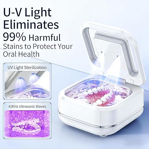 Miniatura 4 de Estuche de limpieza ultrasónico de dentadura UV 2026, máquina limpiadora ultrasónica de retenedores mejorada, máquina limpiadora de retenedores para