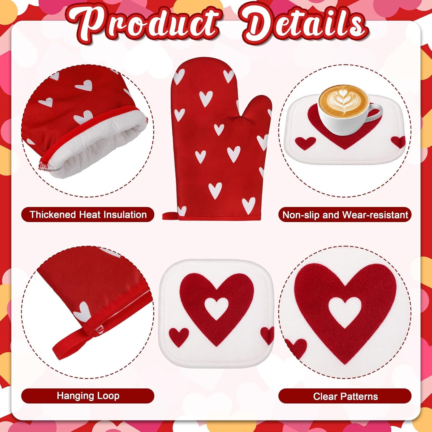 Tieshankao 10Pcs Valentines Day Kitchen Decor Set Towels Pot Holders Oven Mitts Mats for Home Baking Gifts