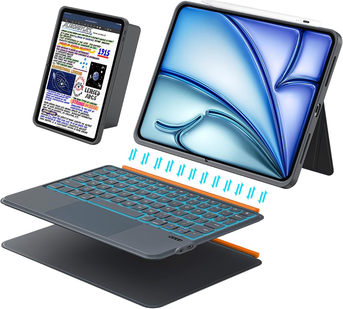 iPad Air 11 inch Case with Keyboard (M4/M3/M2, 2026/2025/2024), Pro 11, iPad A16 11th/10th, Magnetic Detachable Keyboard, Trackpad, Backlit, Adjustable Stand, Slim for Air 5th/4th Gen 10.9 inch (Gray)