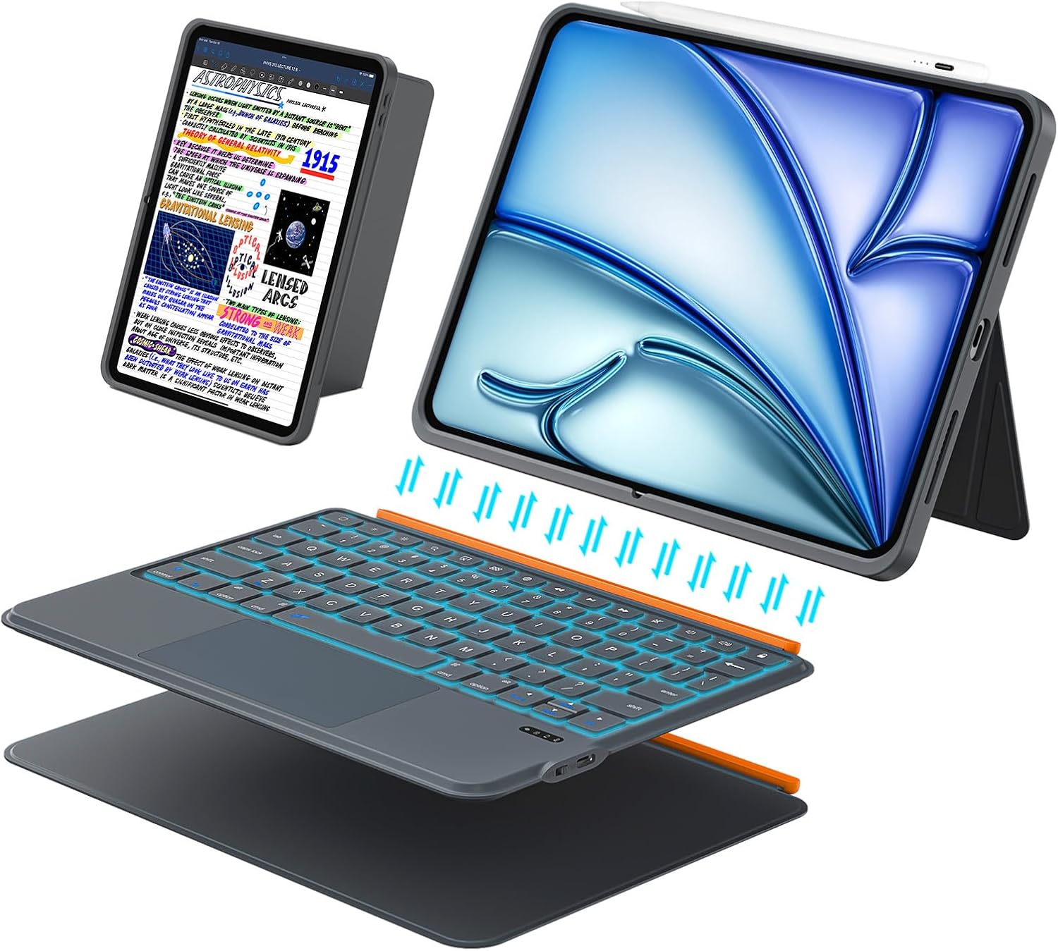 iPad Air 11 inch Case with Keyboard (M4/M3/M2, 2026/2025/2024), Pro 11, iPad A16 11th/10th, Magnetic Detachable Keyboard, Trackpad, Backlit, Adjustable Stand, Slim for Air 5th/4th Gen 10.9 inch (Gray)