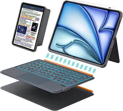 iPad Air 11 inch Case with Keyboard (M4/M3/M2, 2026/2025/2024), Pro 11, iPad A16 11th/10th, Magnetic Detachable Keyboard, Trackpad, Backlit, Adjustable Stand, Slim for Air 5th/4th Gen 10.9 inch (Gray)