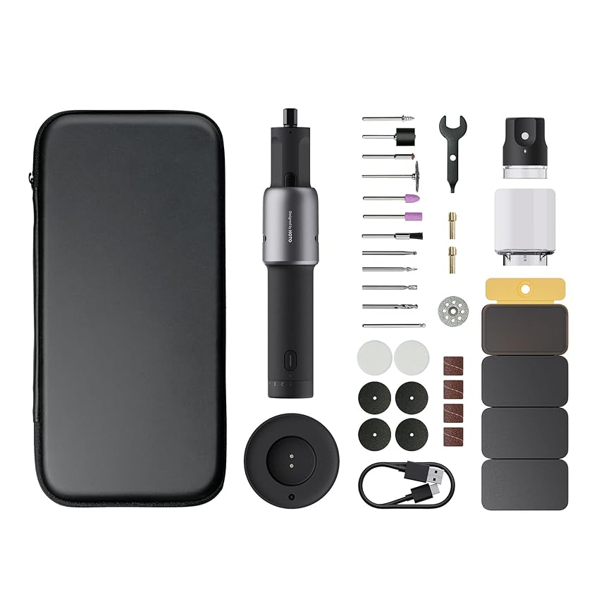 Immagine del prodotto HOTO 35 in 1 Kit di Utensili Rotanti a Batteria, Minimalista e Leggero, Manopola Meccanica, Base di Ricarica di Type-C, 5 Velocità 25000 giri/min, 2000 mAh, Luce LED