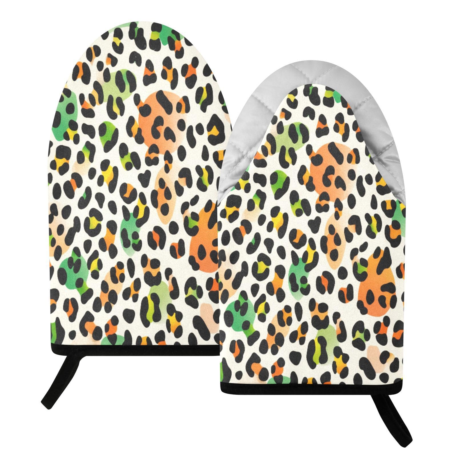 BURSTDDY Leopard Print Oven Mitt,Heat Resistant Kitchen Mitts for Cooking