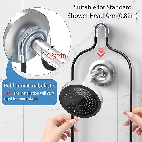 Miniatura 9 de Organizador colgante de ducha de baño, organizador de 3 niveles con soporte para jabón y 6 ganchos para toallas, esponja se adapta a brazo de