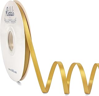 Ribbli Gold Satin Ribbon,Double Faced Satin 1/4 inch x Continuous 50 Yards,Gold Ribbon Use for Bows Bouquet,Gift Wrapping,...