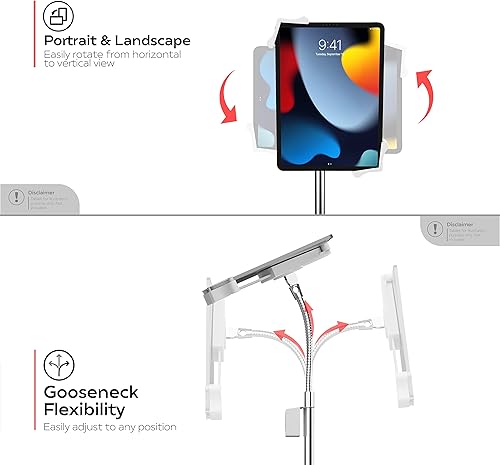 Miniatura 4 de Soporte de suelo con cuello de cisne rodante  Soporte de cuello de cisne con cesta de metal, cuna y asa  para Apple iPad 789 Gen. 10.2 pulgadas