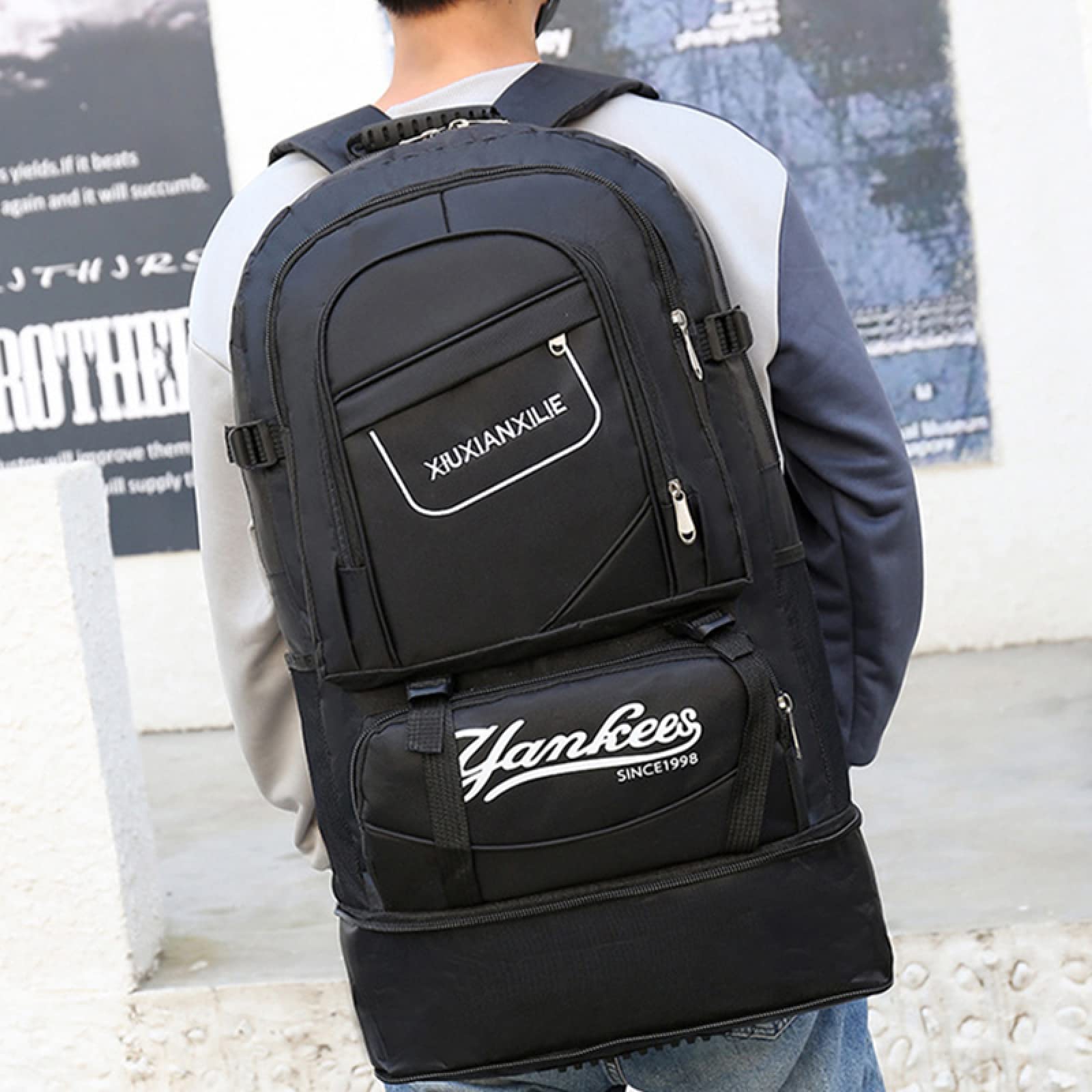 Zaino da uomo Oxford espandibile da 65 litri Zaino da viaggio per escursionismo all'aperto Zaino sportivo Borsa da scuola Borsa da pesca per alpinismo