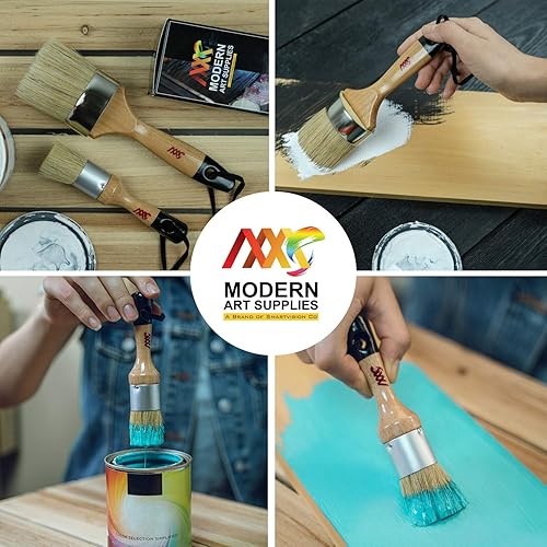 Miniatura 9 de Juego de pinceles de pintura de tiza, paquete de 2 pinceles de cera, 2.5 pulgadas, grandes, cerdas naturales, perfecto para pintura de muebles,