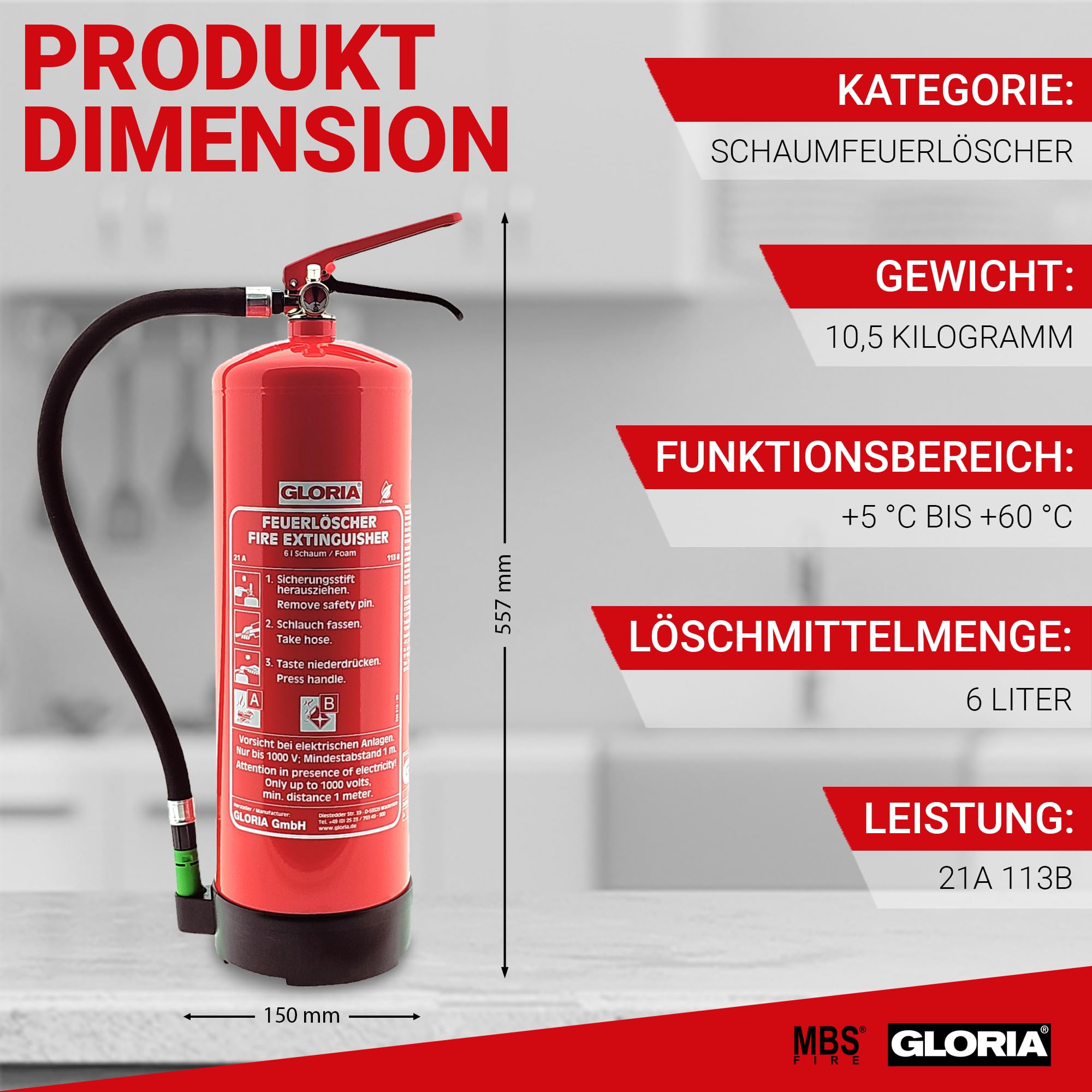 GLORIA | Estintore a pressione biologica | Capacità 6 l | Classe di incendio A+B