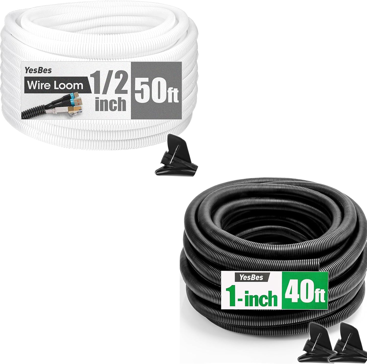 40 FT Wire Loom 1 Inch & 50 FT Wire Loom 1/2 Inch, Split Wire Loom Tubing Wire Conduit, Wire Protector Tubing