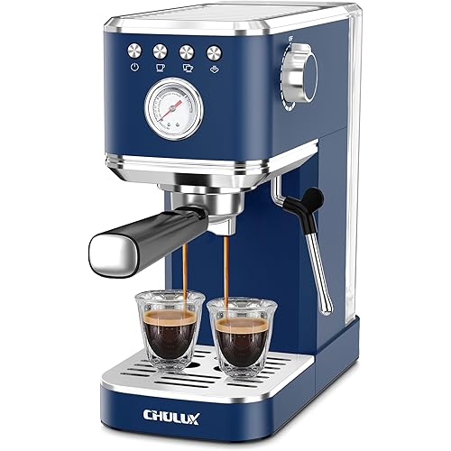 CHULUX Slim Espresso Machine with Milk Frother, 20 Bar Professional Italian Pump Espresso Coffee Machine for Home Cappuccino & Latte Maker, Stainless Steel, Navy