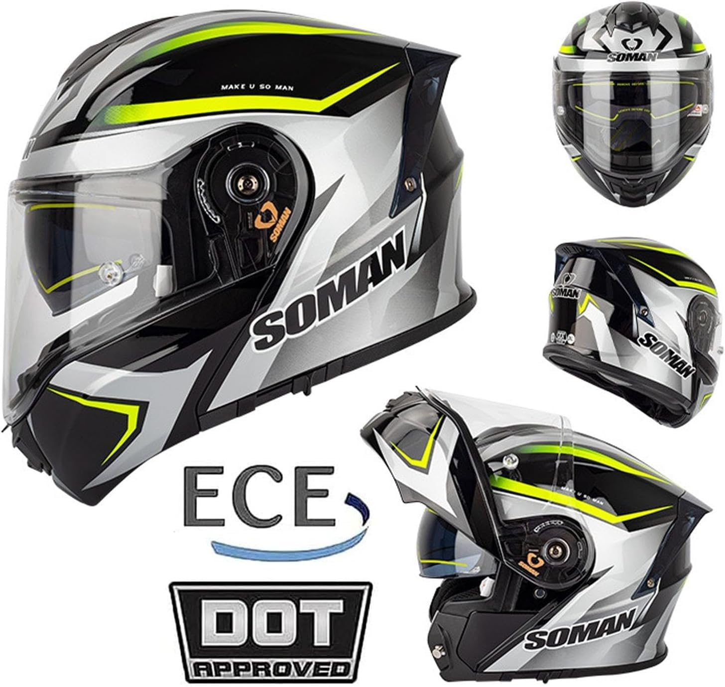 Integralhelm für Motorradfahrer, modular, Antibeschlag-Doppel-Sonnenblende, Klapphelm für Cross-Country-Fahrer, Moped-Rennhelm, Unisex, Erwachsene, Herren und Damen, DOT/ECE-Zulassung F,XXXXL=67-68cm