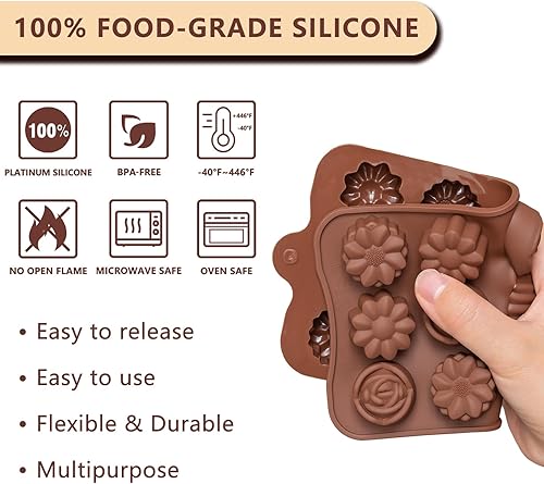Miniatura 2 de Juego de 6 moldes de silicona para chocolate, moldes antiadherentes de grado alimenticio, moldes de cocina para chocolate, dulces, gelatina, jabón y