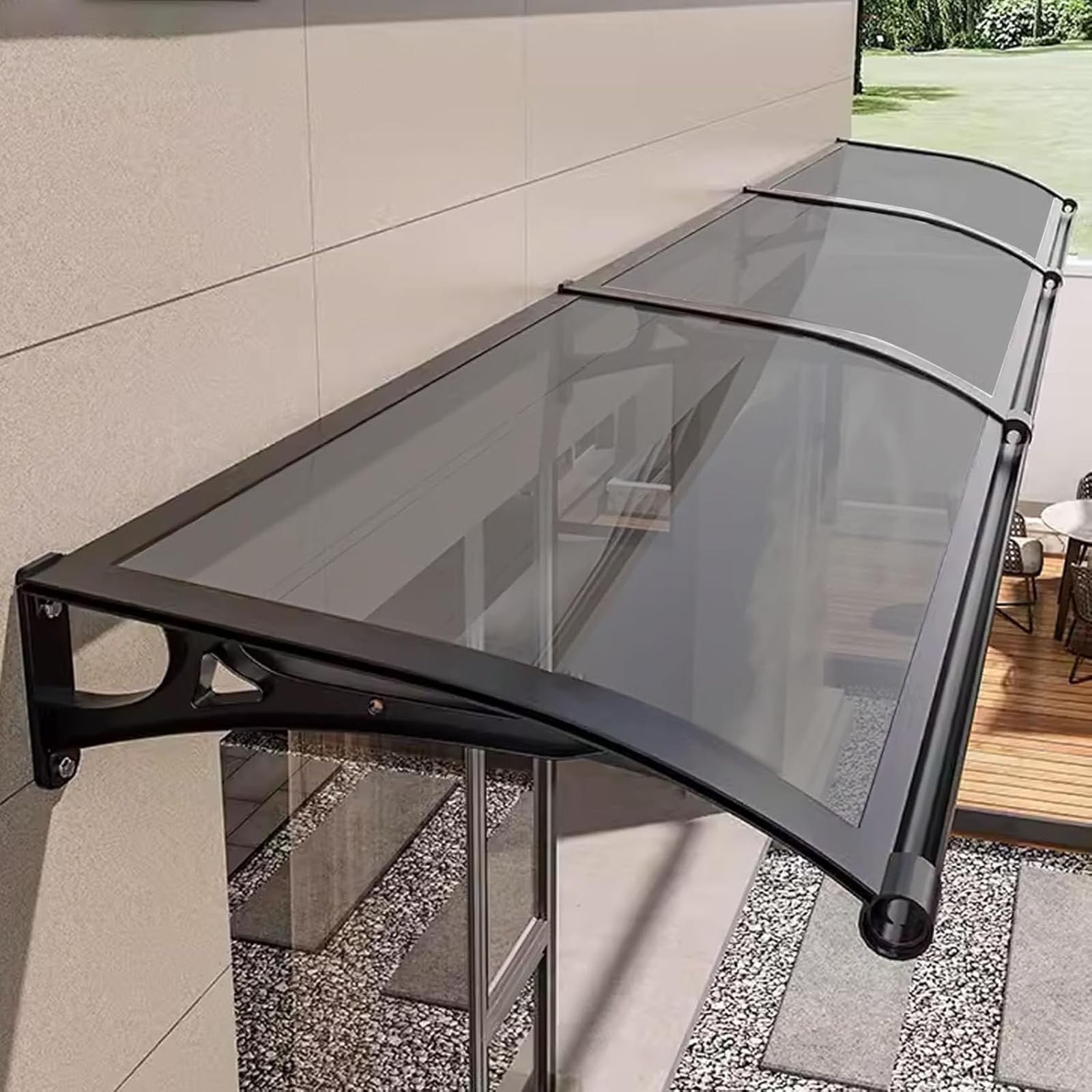 Baldacchino da esterno per finestre e porte, copertura in policarbonato per ingresso 120 × 70 cm, protezione resistente alle intemperie, elegante scudo esterno per ingresso domestico