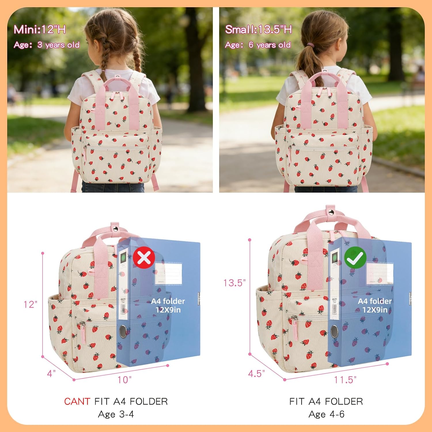 Toddler Backpack for Girls 4-6 - Small Backpack for School, School Bag for Preschool Kindergarten, Cute Bookbag with Cartoon Patterns, Lightweight Kids Backpacks for Travel(Strawberry) - Image 3