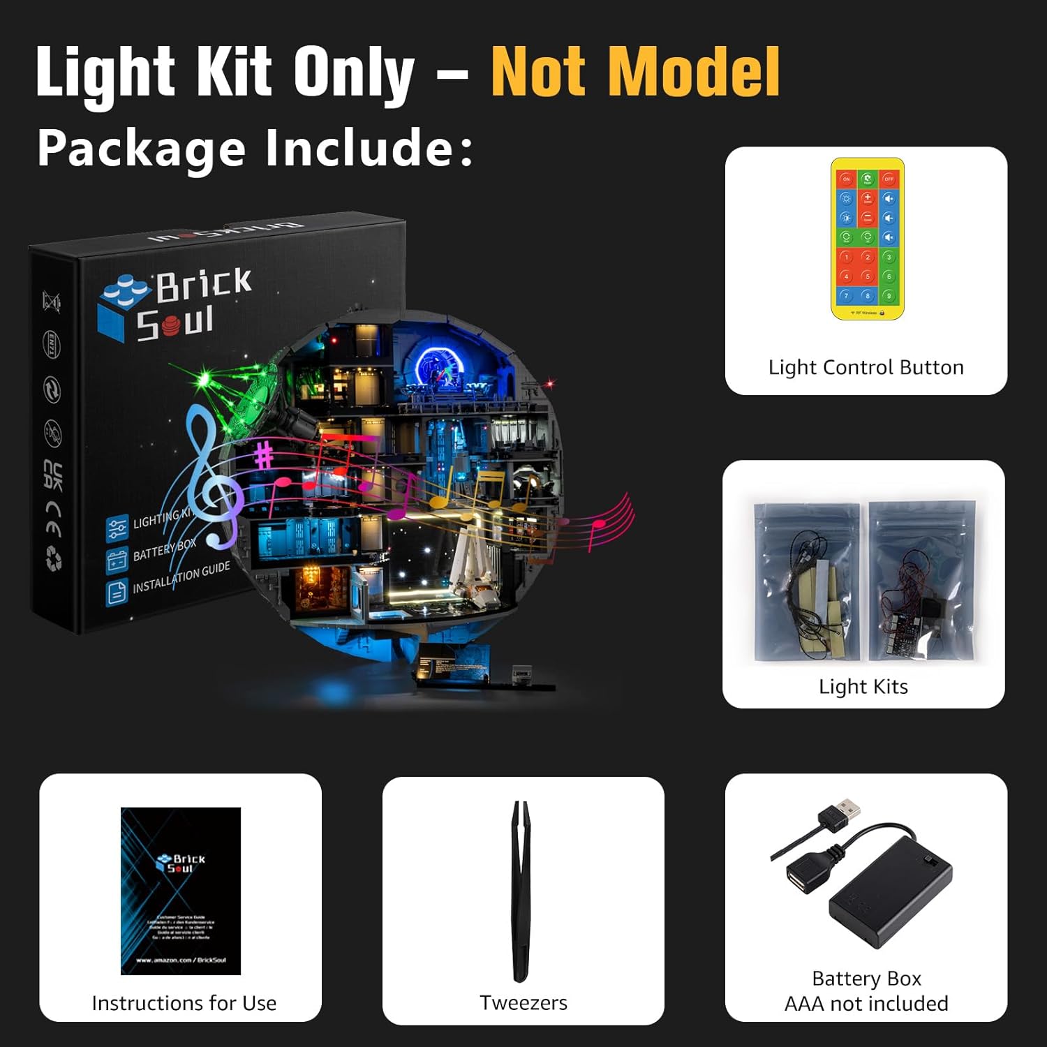 BrickSoul Light Up Kit for Lego Death Star 75419 Building Set, Upgrade RC Adjustable Lighting Mode with Original Sound Lighting Accessories for Lego Fans Gift, Not Included 75419 Model