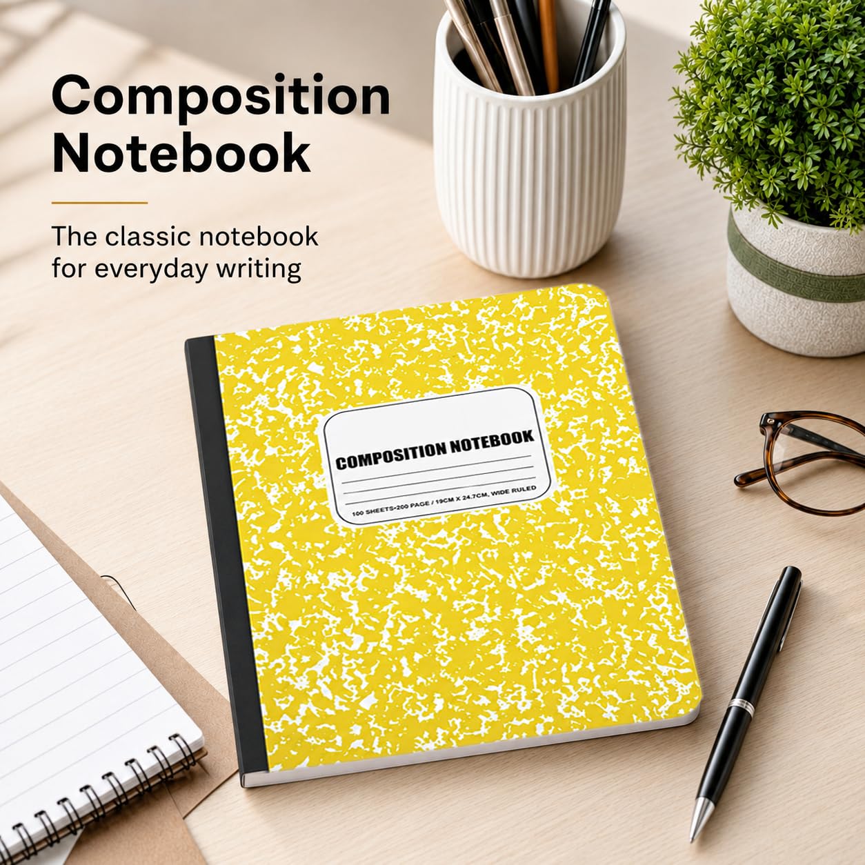 Composition Notebook 12 Pack, College Ruled Paper, Notebooks for School, School Comp Book, 9-3/4 x 7-1/2 Inches, 100 Sheets, 200 Pages Marble Covers - Yellow