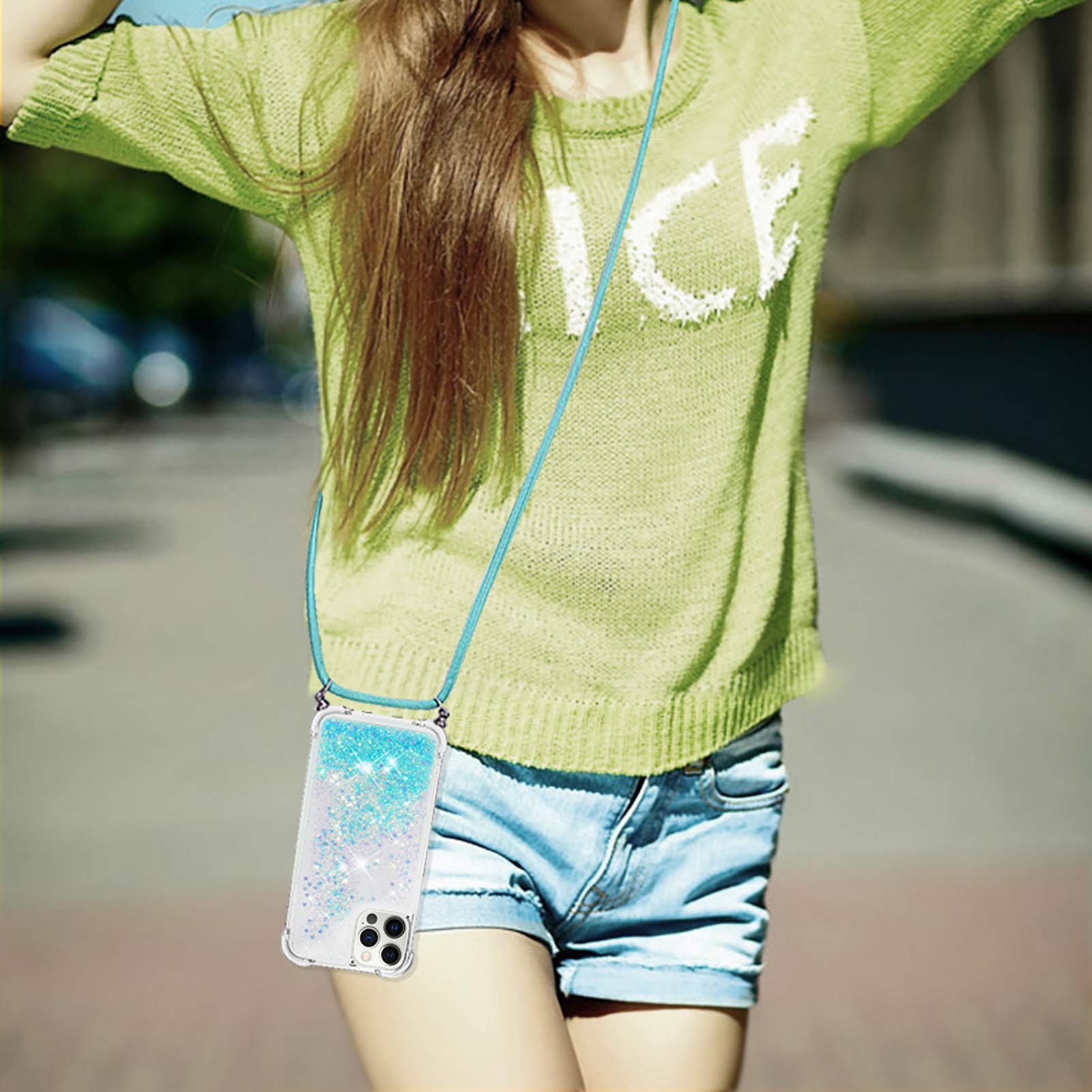 Custodia IPhone 12 Con Brillantini Liquidi E Collana - LP Star Blue - Foto 14