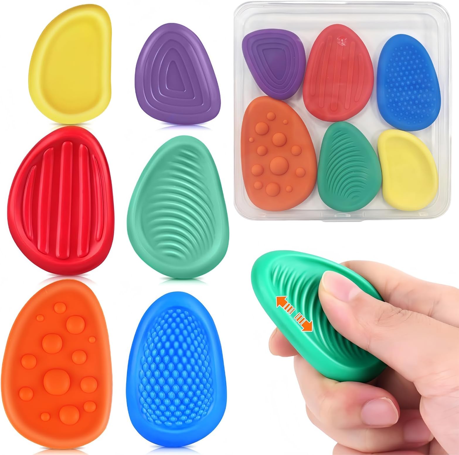6 Pcs Worry Stones, Fidget Toys Sensory Toys Soft Silicone Textured Stones Stress Sensory Relieve Anxiety Perfect for Office Anxiety and Stress Relief Suitable for People Over 15 Years Old ๏ปฟ