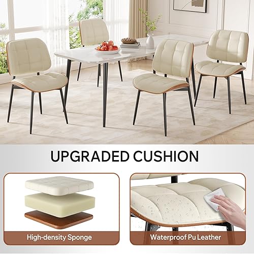 Miniatura 7 de Juego de 2 sillas de comedor, silla de comedor de mediados de siglo moderna con cojín grueso, sillas de cocina tapizadas con piel sintética y