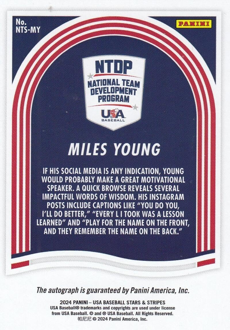 Baseball Trading Card 2024 Panini Stars and Stripes 16U/17U National Team Signatures Red #34 Miles Young EX/NM Auto 54/65