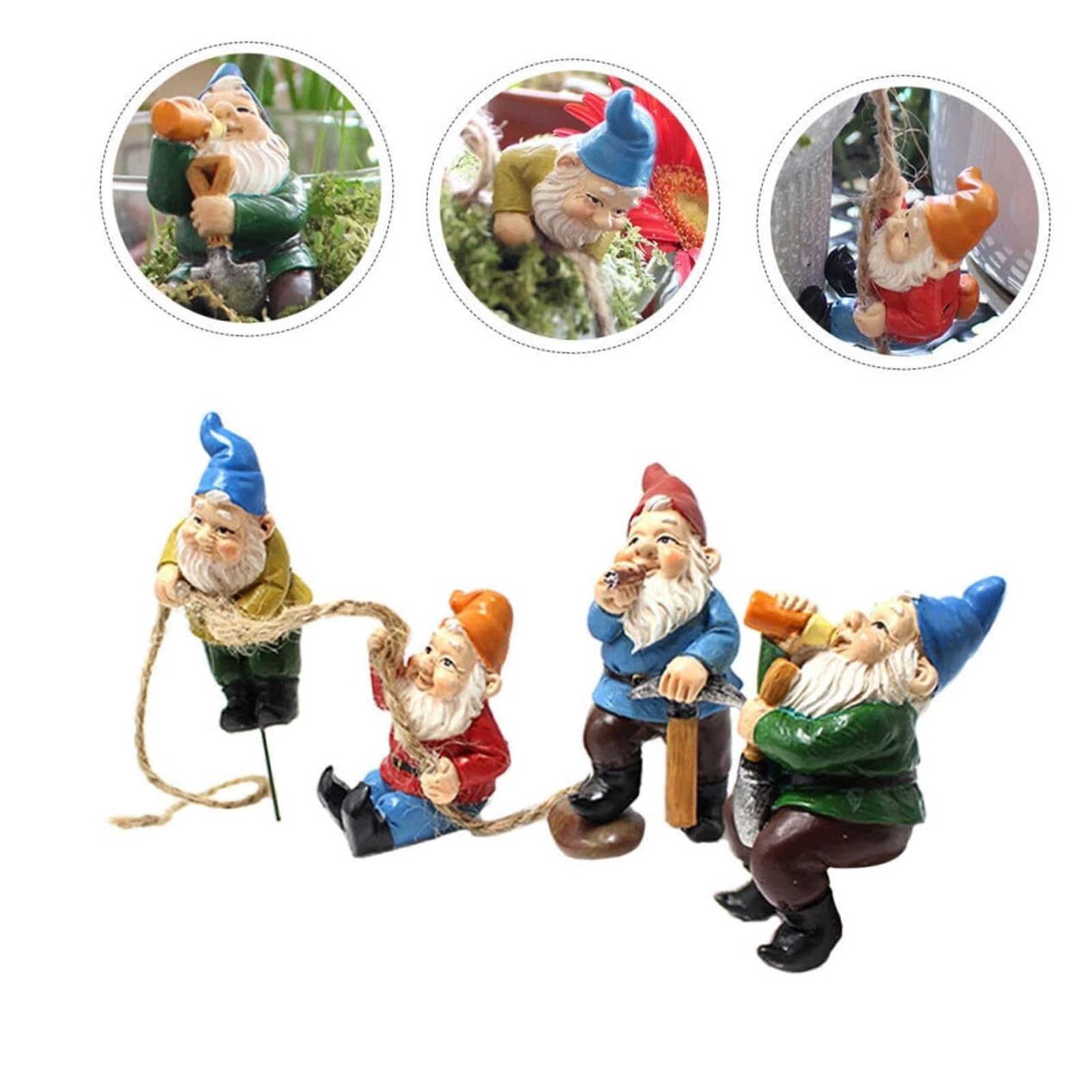 Estatua para Exteriores Estatuas de Resina gnomo jardín, 4 Uds., gnomos Plantas, Hadas Decoración de jardín