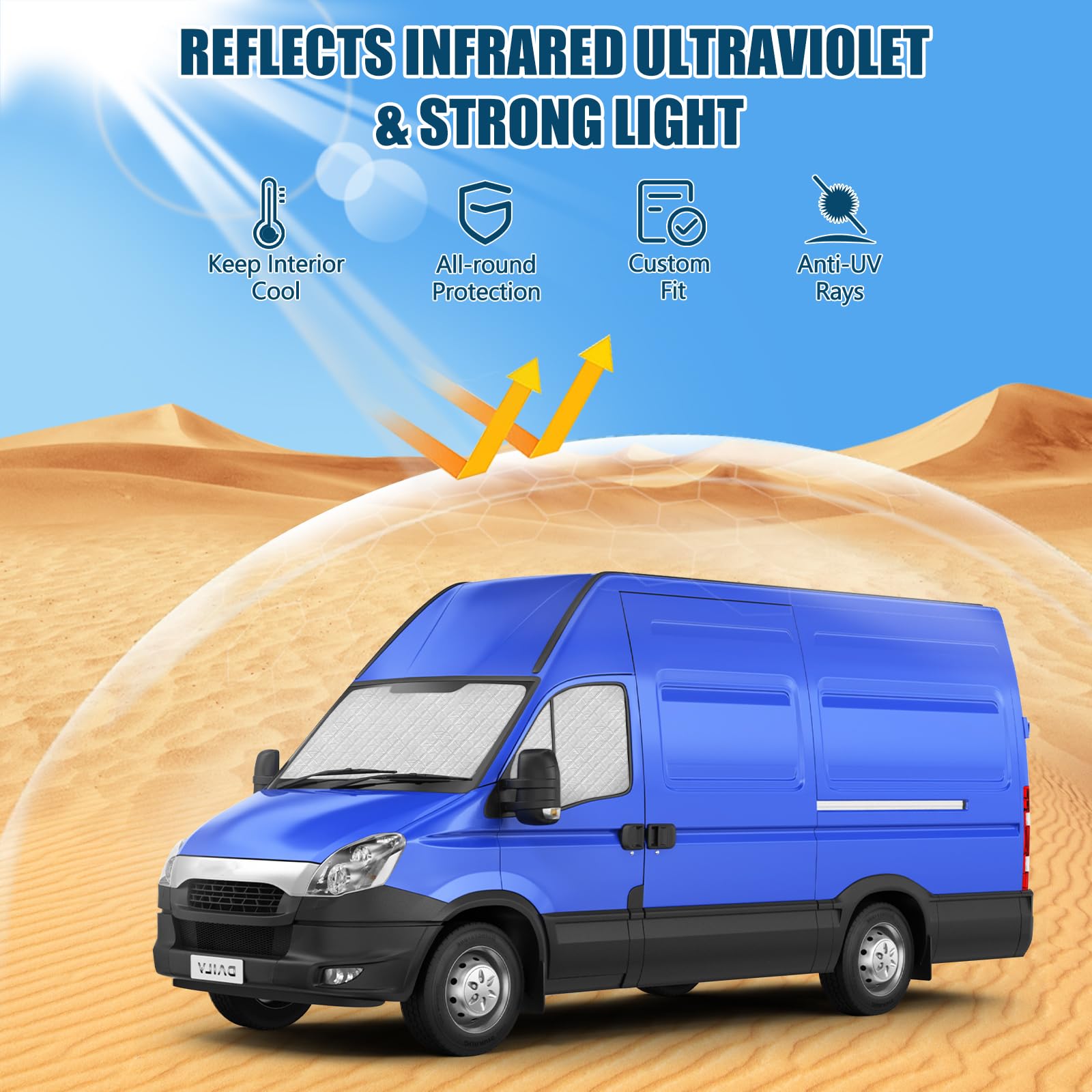 Tapis Thermique Voiture Remplacement pour Iveco Daily 1999-2014 3 Pièces, Protection Solaire Pare-Brise, Ensemble de Pare-Soleil Pliable, Doublure Noire