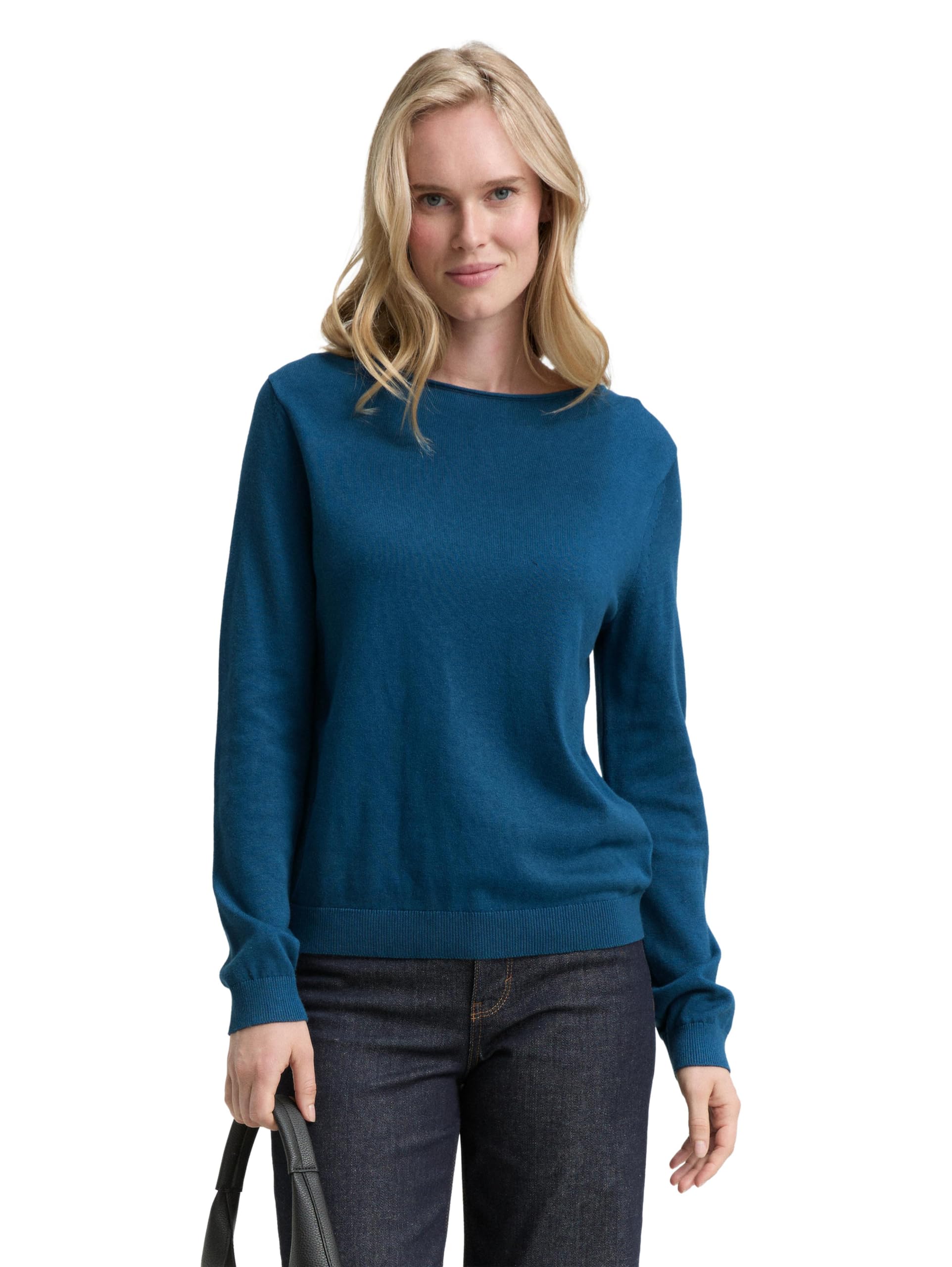Tom Tailor Damen Strickpullover mit U-Boot-Ausschnitt