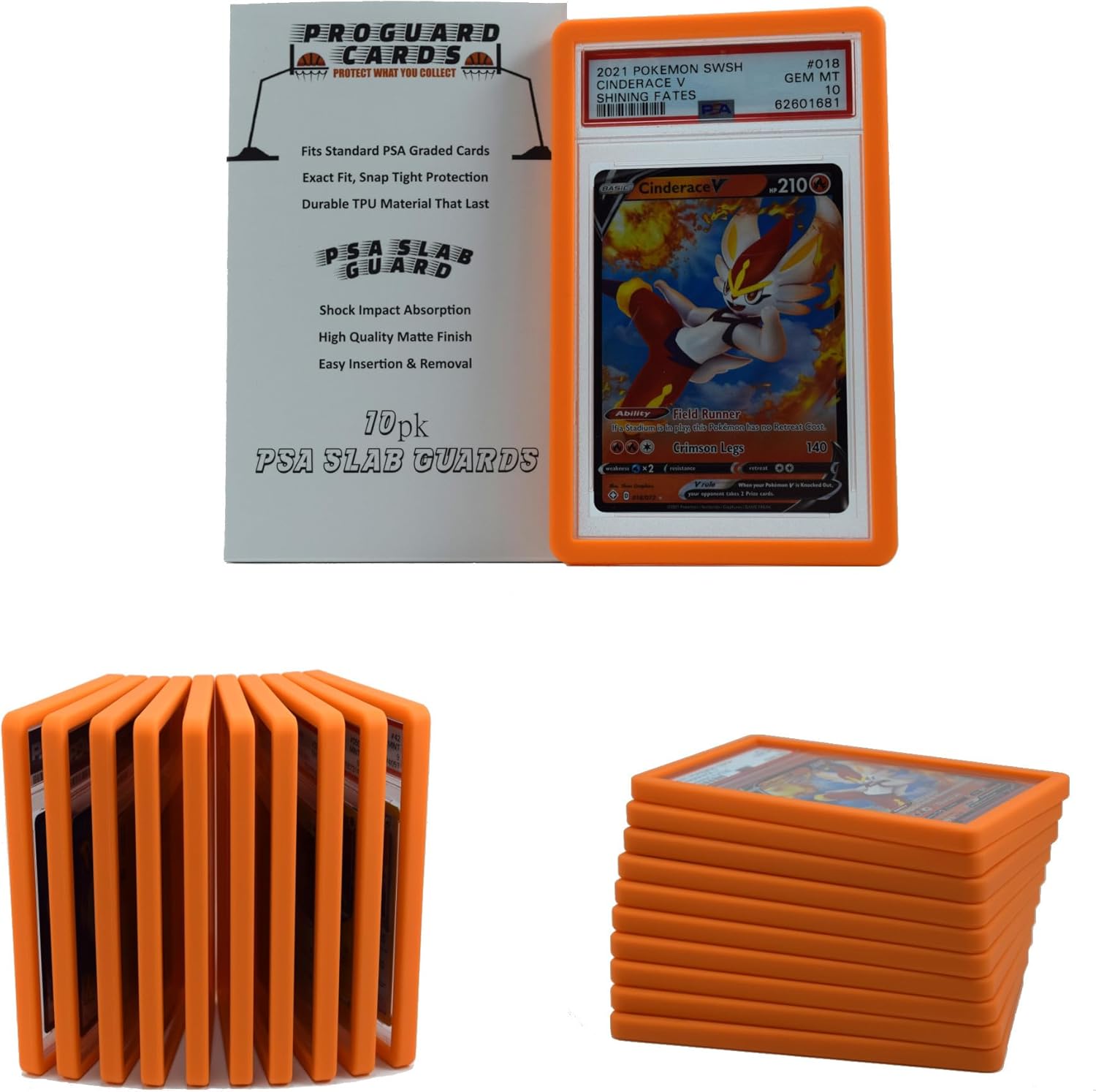PSA Slab Bumper Guards 10PK (Orange) for Standard Graded PSA Slabs | PSA Slab Protector - Strong TPU, Exact Fit Snap Tight Protection | Shock Absorption | Matte Finish