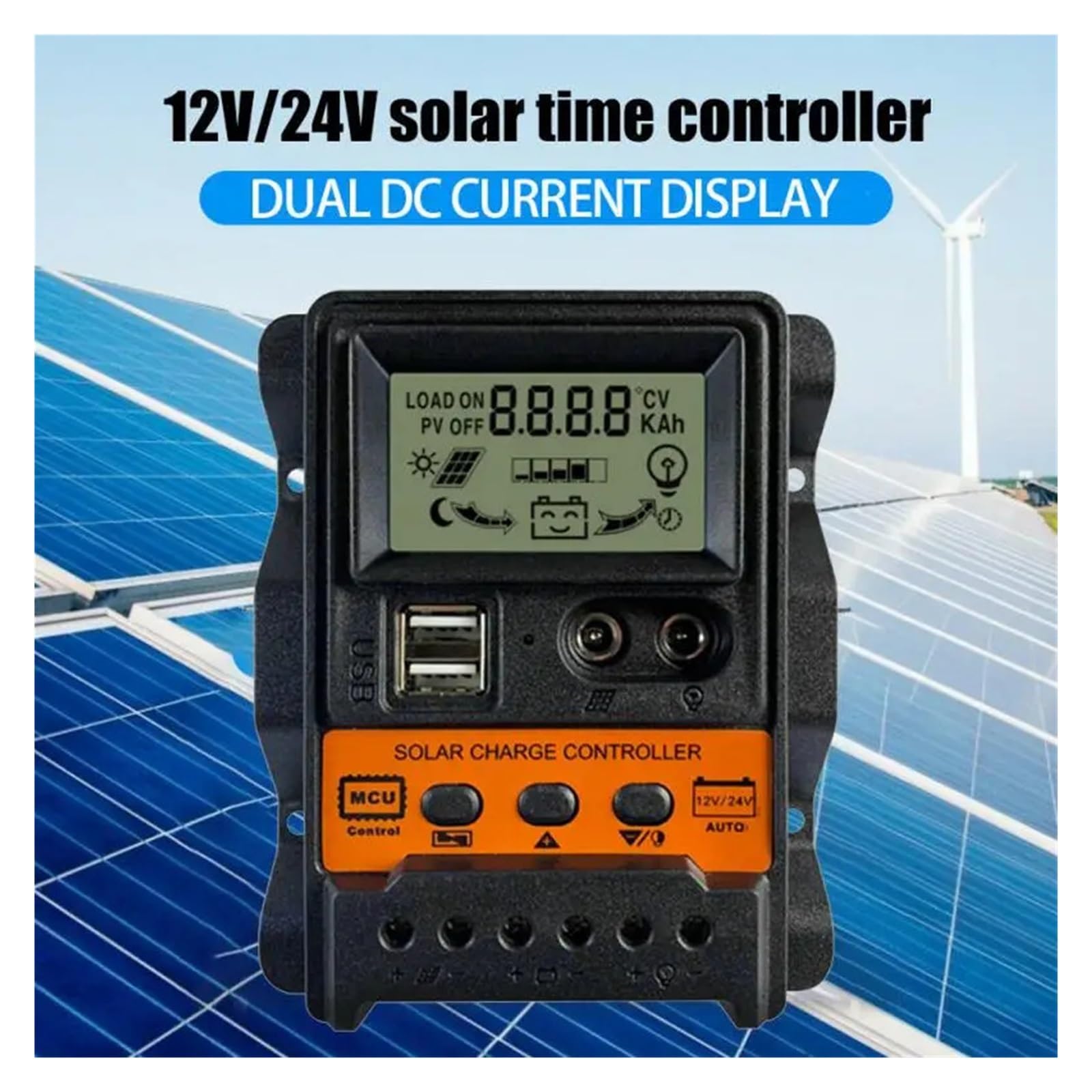 Regolatore di Carica Pannello Solare, Regolatore di carica solare 10A 20A 30A 50A 70A Regolatore PWM Display LCD Doppia uscita USB Apparecchiatura regolatore di carica del pannello solare(01 30A)