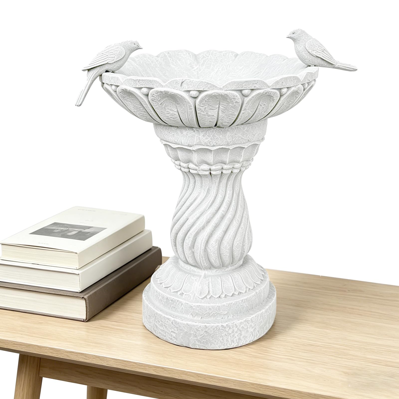 16,5-Zoll-Wasserstelle für Vögel mit Sockel, freistehende Vintage-Vogeltränke mit 2 Vögeln, frostsicher, für Freunde, Familie, Geschenke, Naturliebhaber, Garten