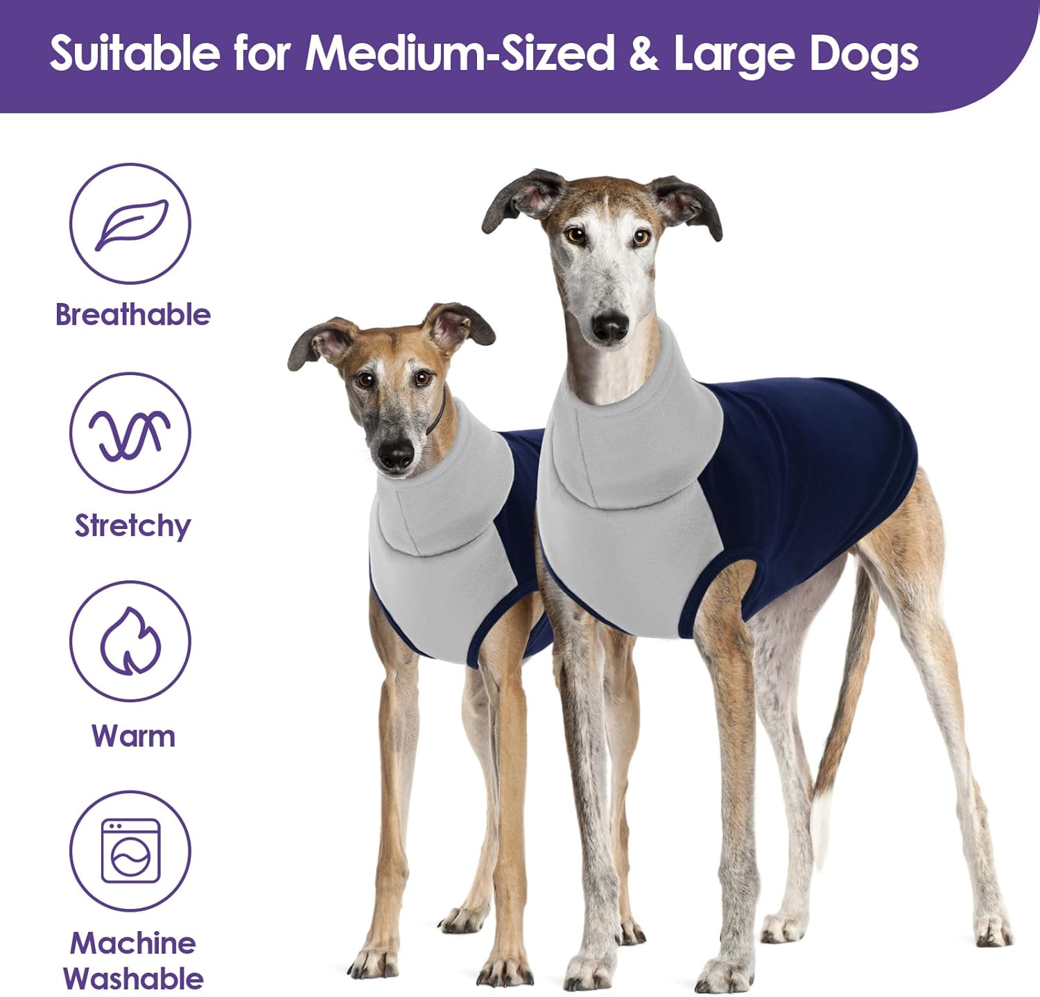 XXL Dog Sweater - Turtleneck Dog Sweater Vest, Stretch Pullover Fleece Coat for Extra Large Dogs Boy Girl, Warm Sweatshirt Jumpsuit Soft Pajamas for Beagle, Navy Blue 2XL