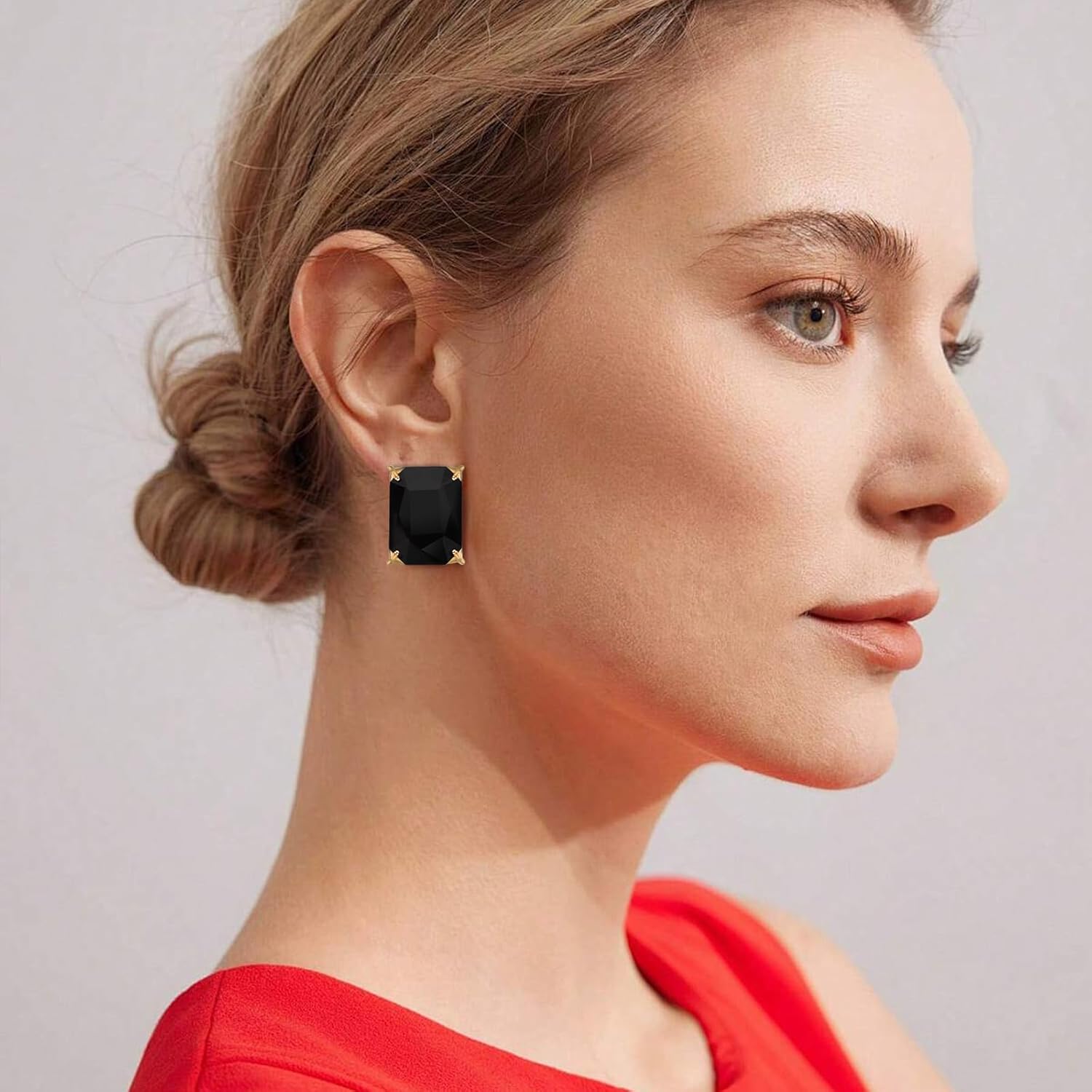 Colorful Rectangle Oval Glass Crystal Stud Earrings Hypoallergenic Gemstone Square Transparent Glass Earrings for Women Wife Mom - Image 5