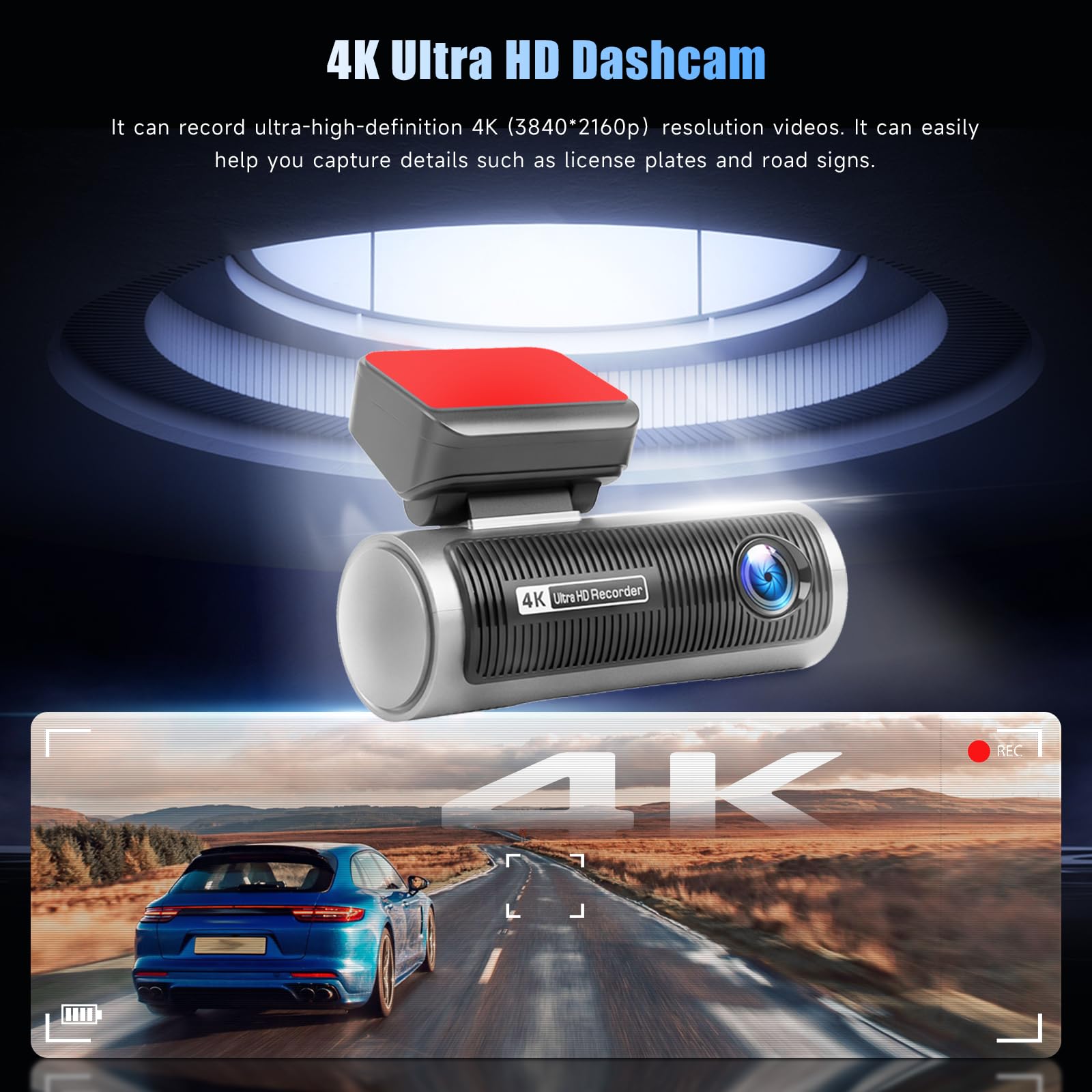 Inefala 4K+4K Dashcam con Pantalla táctil Doble Lente, Dash CAM Coche con IPS 3,2'' Cámara para Coche con Tarjeta SD de 64GB Grand Angle Visión Nocturn WiFi App Controlcon Sensor G Grabación de Bucle