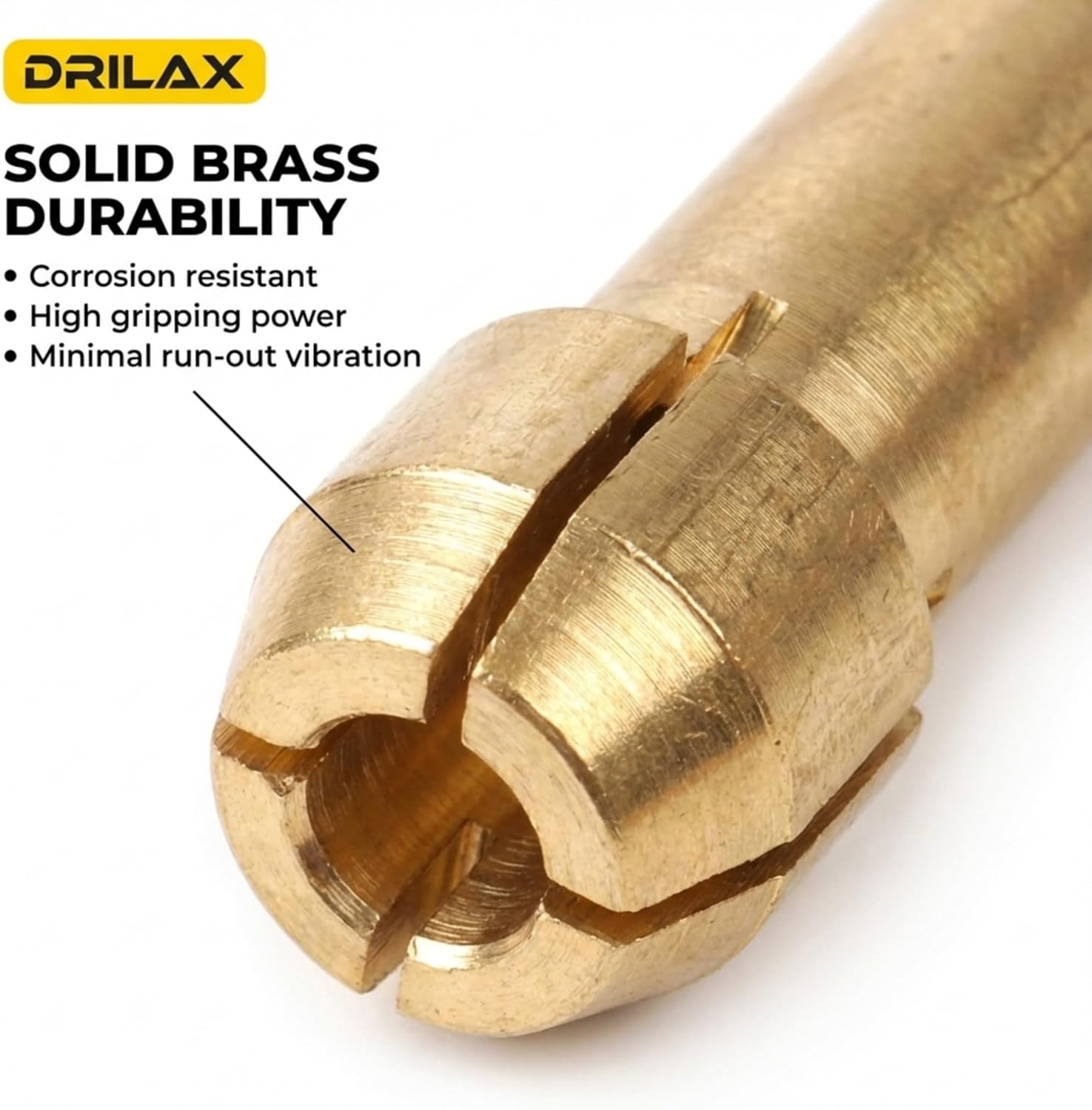 Drilax Brass Collet Set for Rotary Tool, 10 Pc 0.5mm to 3.2mm Sizes, 5/32 Inch Shank, Precision Fit for Micro Drill Bits Engraving Polishing Accessories