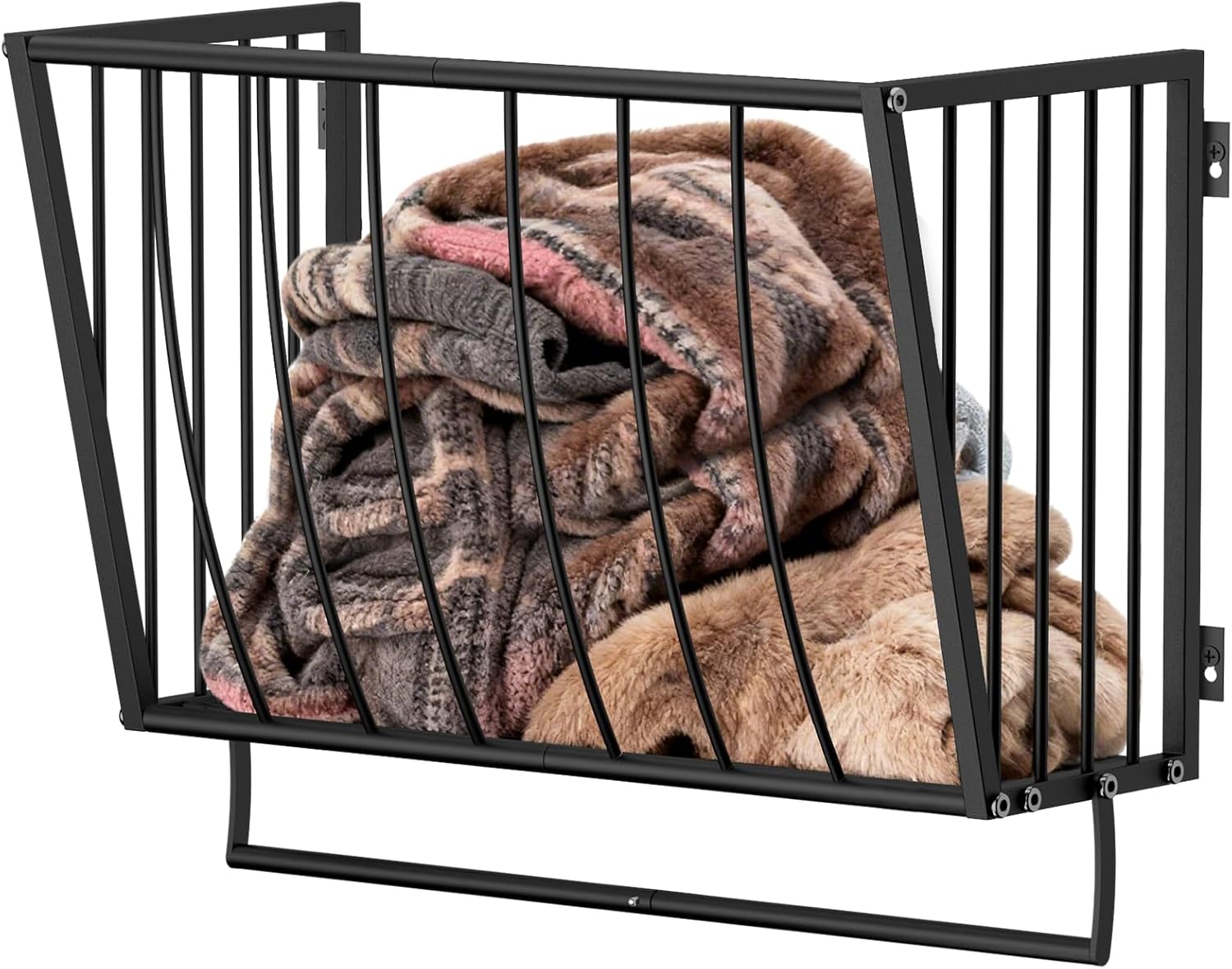 Blanket Holder Wall Mounted 23.6in, Metal Blanket Rack for Living Room Storage & Decoration, Space-Saving Towel Rack for Bedroom, Entryway, or Laundry Room, Black