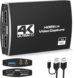 Capture Card USB 3.0, 4K HDMI Video Capture Card to USB/Type-C with Microphone & HDMI Loop-Out, Capture Card 1080p 60fps for Streaming, Compatible with Nintendo Switch/Game Console/Phone