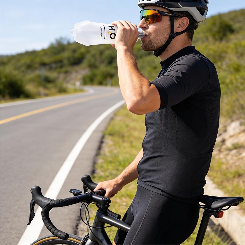 500ml Collapsible Soft Flask Water Bottle for Running with Hang Dry Metal Hook & Dust Cap, BPA Free TPU Leakproof Bite Valve Hydration Bottle, Ultra Lightweight Foldable(1pack 500ml17oz)